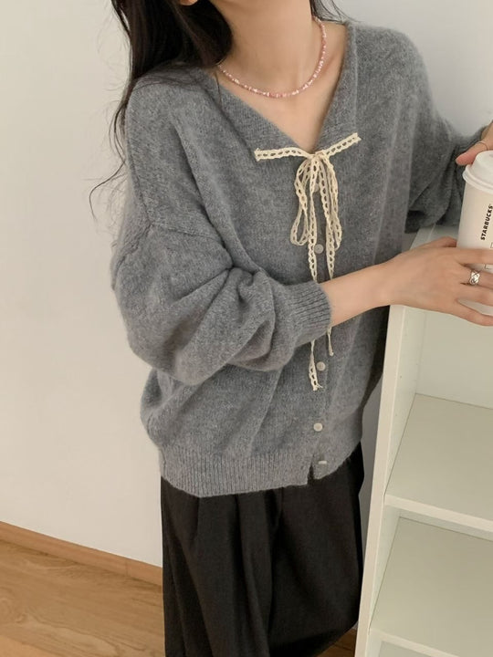Damen Verspielte Strickjacke mit Schleifenverzierung R&B
