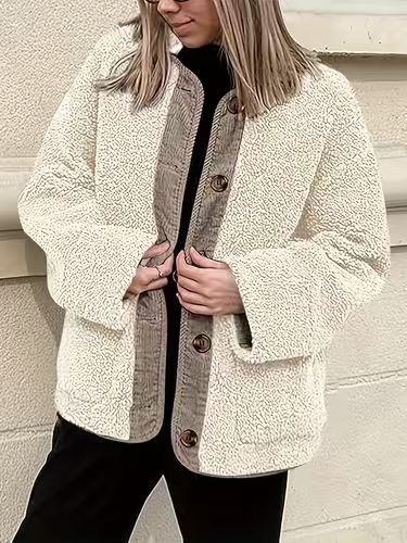 Damen Kuschelige Teddyjacke mit Knopfverschluss und weiter Schnitt R&B