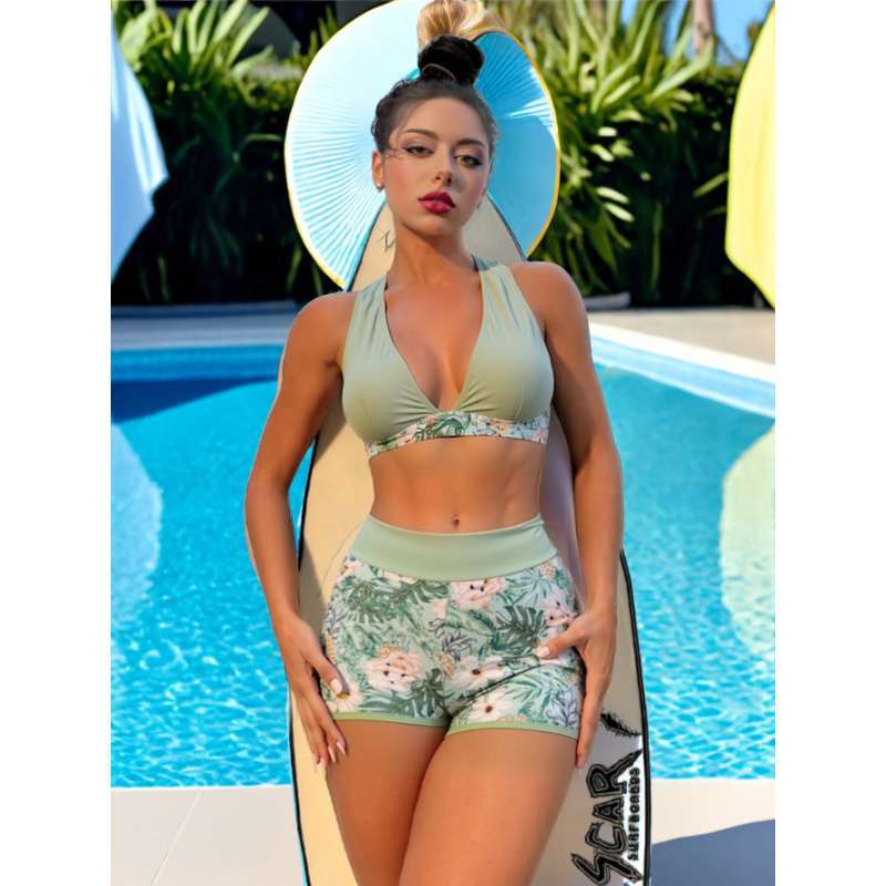 Damen sportliches Bikini-Set mit hohem Bund und floralem Design