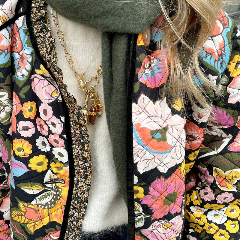 Damen Steppjacke mit floralem Design und weiten Ärmeln R&B