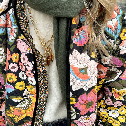 Damen Steppjacke mit floralem Design und weiten Ärmeln R&B