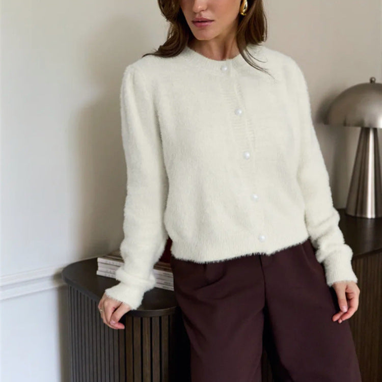 Damen Flauschiger Cardigan mit dekorativen Knöpfen und eleganter Passform R&B