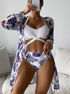 Damen Bikini-Set mit floralem Design und weitem Cover-Up R&B
