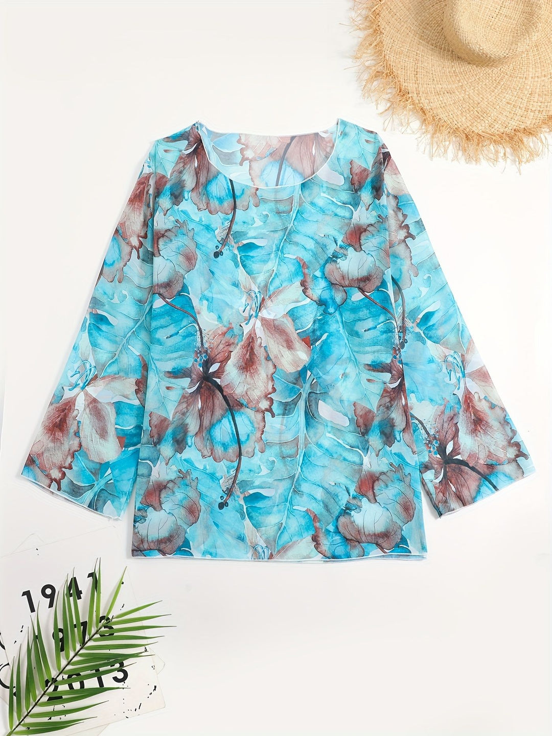 Damen transparenter Strandoberteil mit floralem Muster R&B