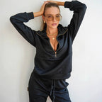 Damen sportliches Loungewear-Set mit modernem Reißverschluss und gestreiftem Design R&B