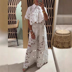 Damen Set im modernen Blumendesign mit cropped Bluse und Maxi-Rock R&B