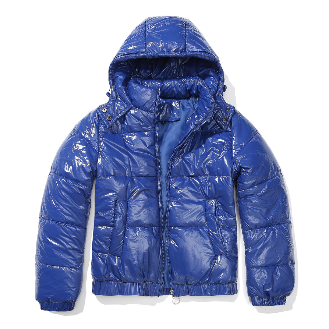 Damen glänzende Steppjacke mit abnehmbarer Kapuze R&B