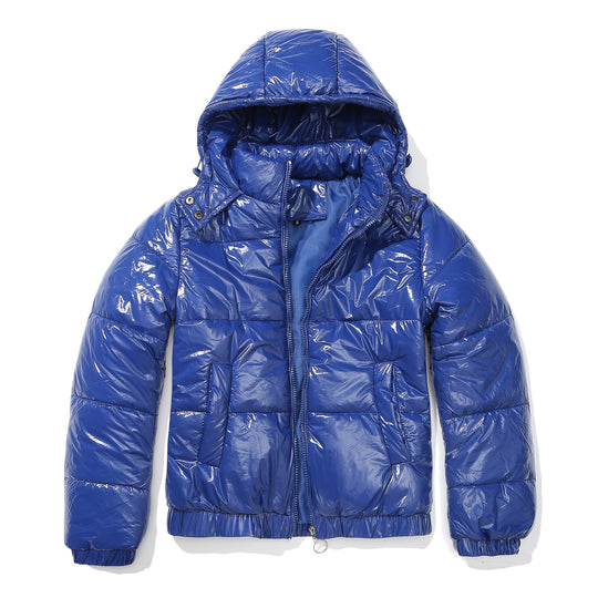 Damen glänzende Steppjacke mit abnehmbarer Kapuze R&B