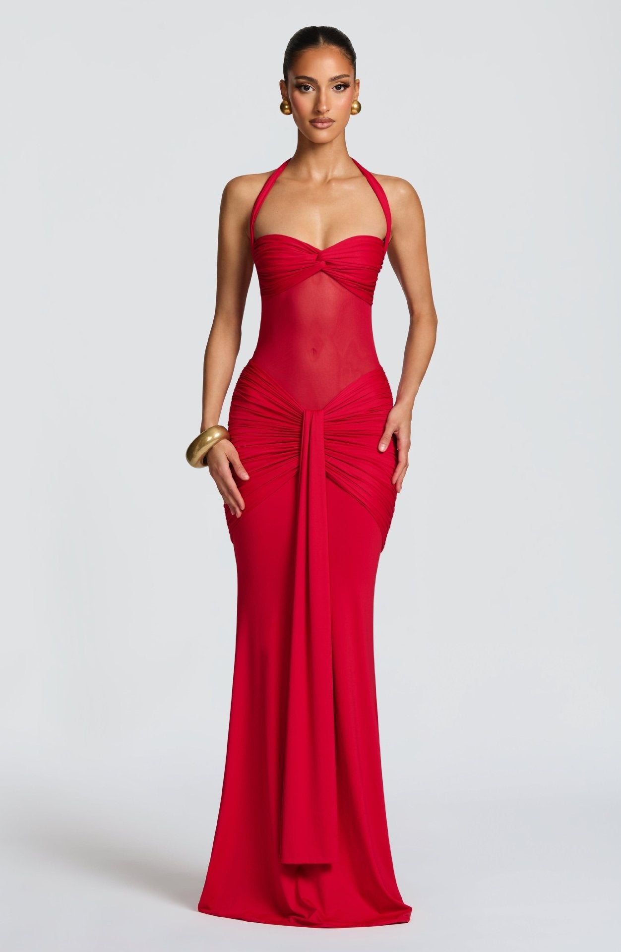Damen figurbetontes Abendkleid mit innovativem Rüschendesign und fließendem Schnitt R&B