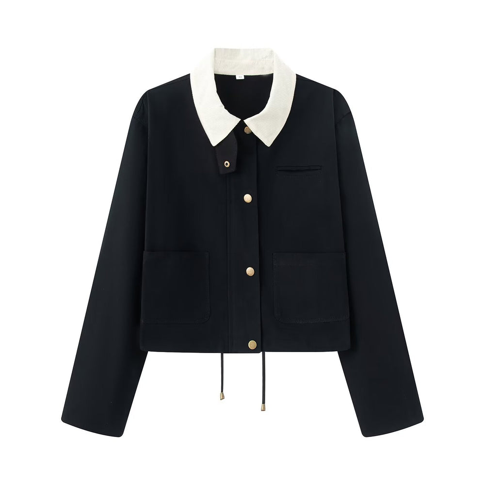 Damen lässige Jacke mit kontrastierendem Kragen und praktischen Taschen R&B