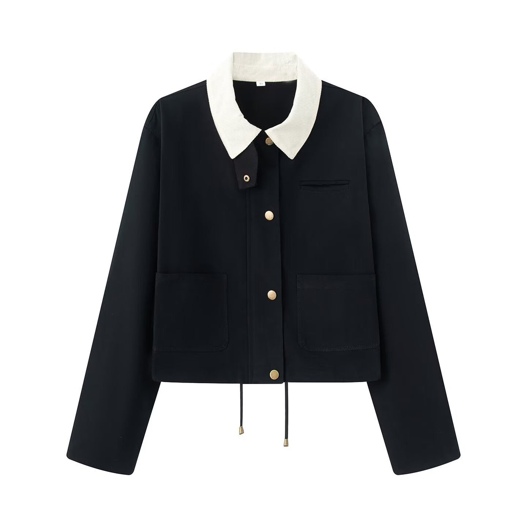 Damen lässige Jacke mit kontrastierendem Kragen und praktischen Taschen R&B