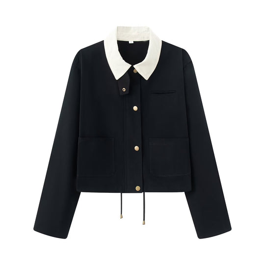 Damen lässige Jacke mit kontrastierendem Kragen und praktischen Taschen R&B