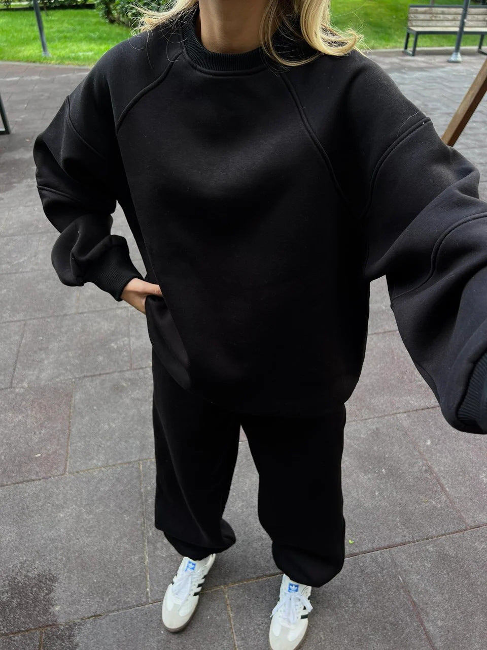 Damen lässiges Sweatshirt undweite Jogginghose Set R&B