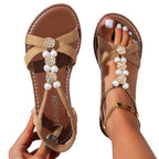 Damen modische Zehentrenner-Sandalen mit eleganten Perlen- und Blütenverzierungen R&B