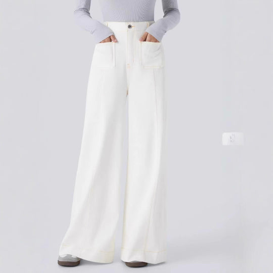 Damen Weitgeschnittene Denim-Hose mit hohen Bund und großen Taschen R&B