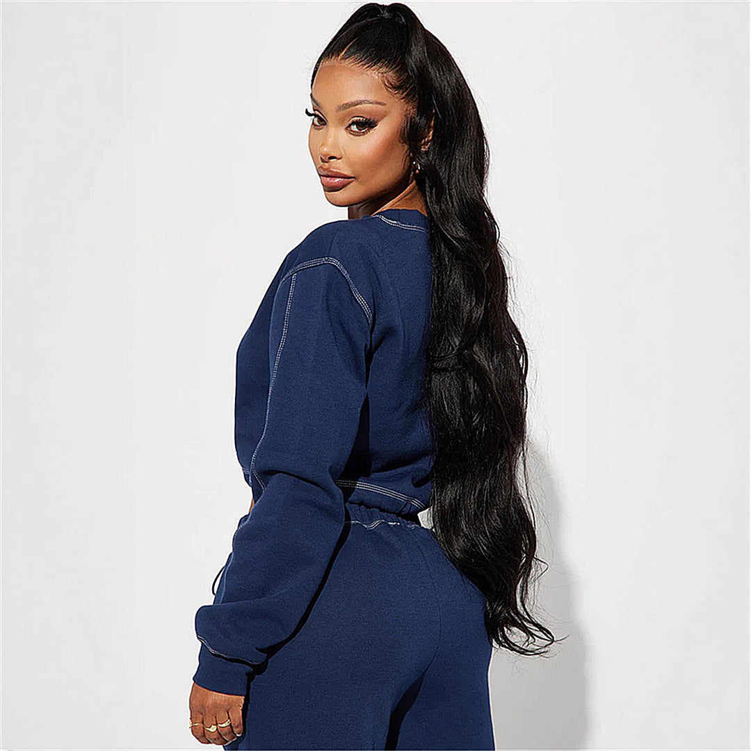 Damen trendiges Cropped Sweatshirt und weite Jogginghose-Set R&B