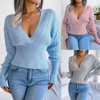 Damen Strickpullover mit tiefem V-Ausschnitt und eleganten Lochdetails