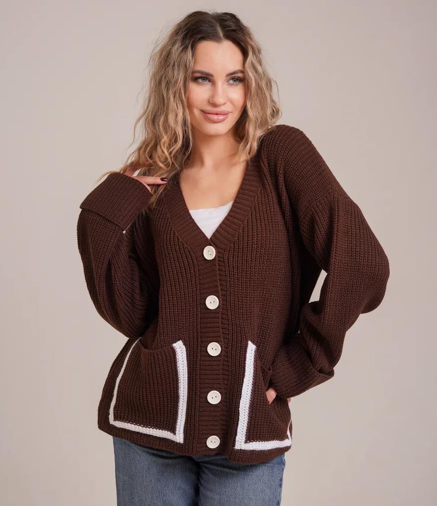 Damen Grobstrick-Cardigan mit praktischen Taschen und modernen Knöpfen R&B