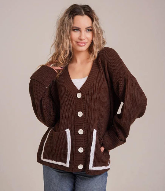 Damen Grobstrick-Cardigan mit praktischen Taschen und modernen Knöpfen R&B