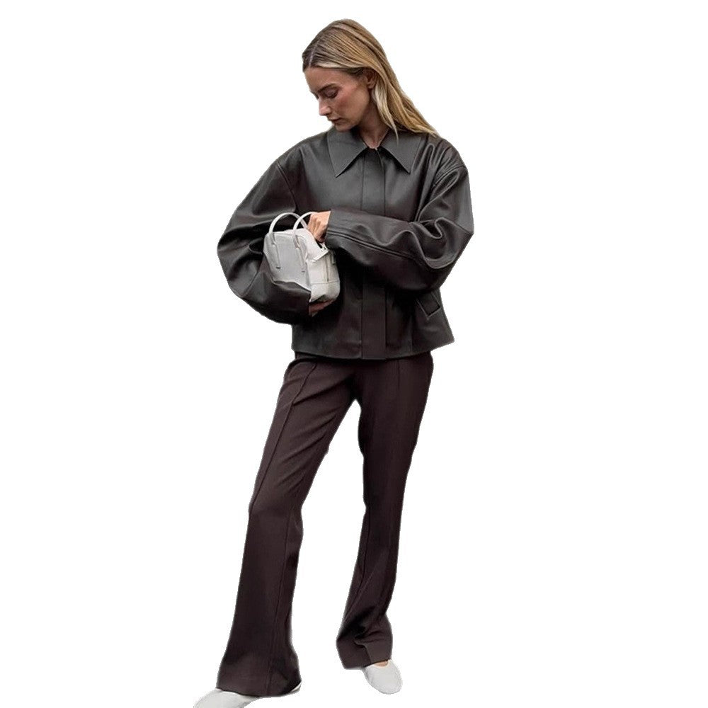 Damen modische Kunstlederjacke mit oversized Design R&B