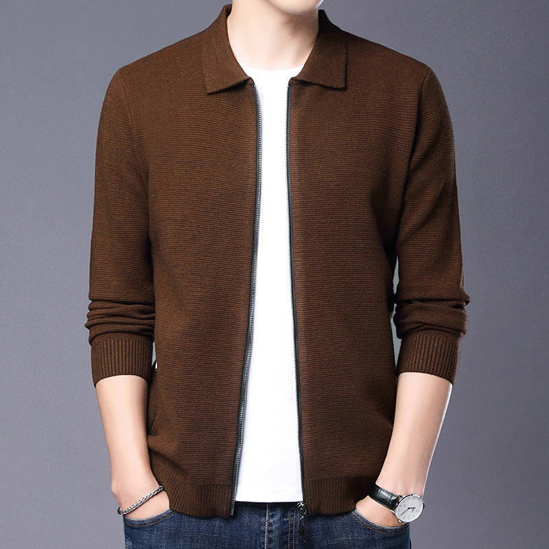 R&B | Strickjacke Wolle Slim Fit Reißverschluss Klassischer Kragen Gerippter Saum