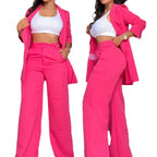 Damen Elegantes Zweiteiler-Set mit weitem Hosenbein und tailliertem Blazer R&B