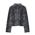 Damen modische Kurzjacke im Leopardenmuster mit aufgesetzten Taschen