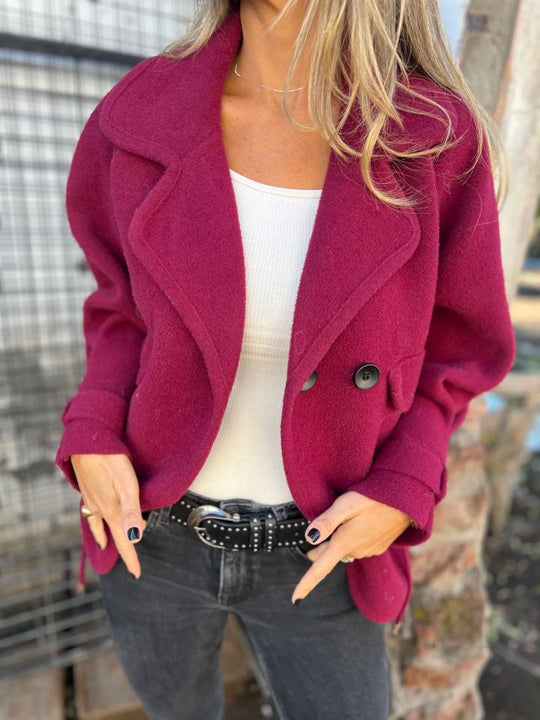 Damen Lässige Oversized-Jacke mit stylischem Kragen und Knopfverschluss R&B