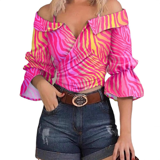 Damen modisches Oberteil mit voluminösen Ärmeln und Patchwork-Design R&B