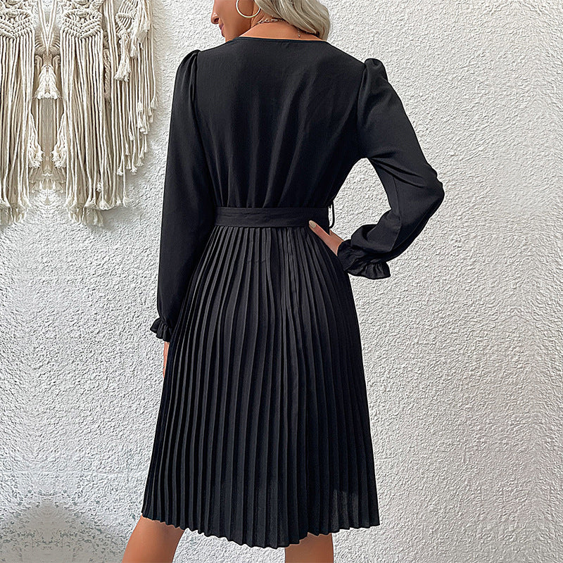 Damen Faltenrock-Kleid mit Knopfleiste und Gürtel R&B