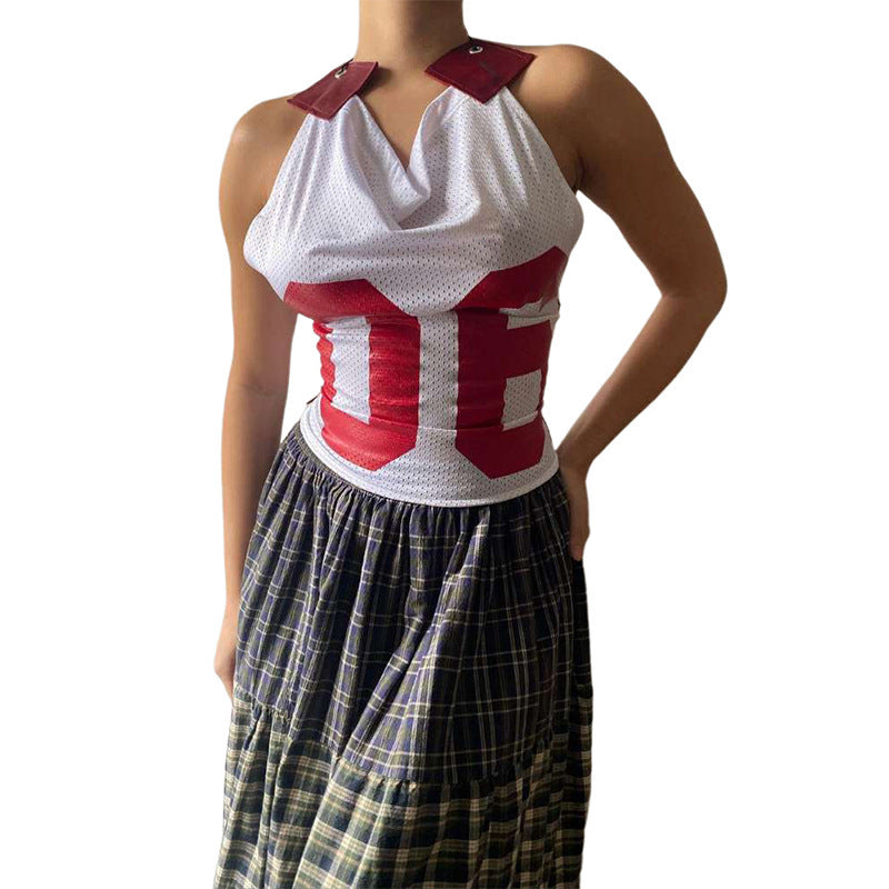 Damen Sportliches Netzoberteil mit asymmetrischem Design und dekorativen Schnürungen R&B