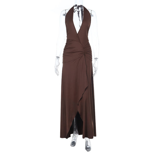 Damen elegantes Wickelkleid mit tiefem V-Ausschnitt und asymmetrischem Rock R&B