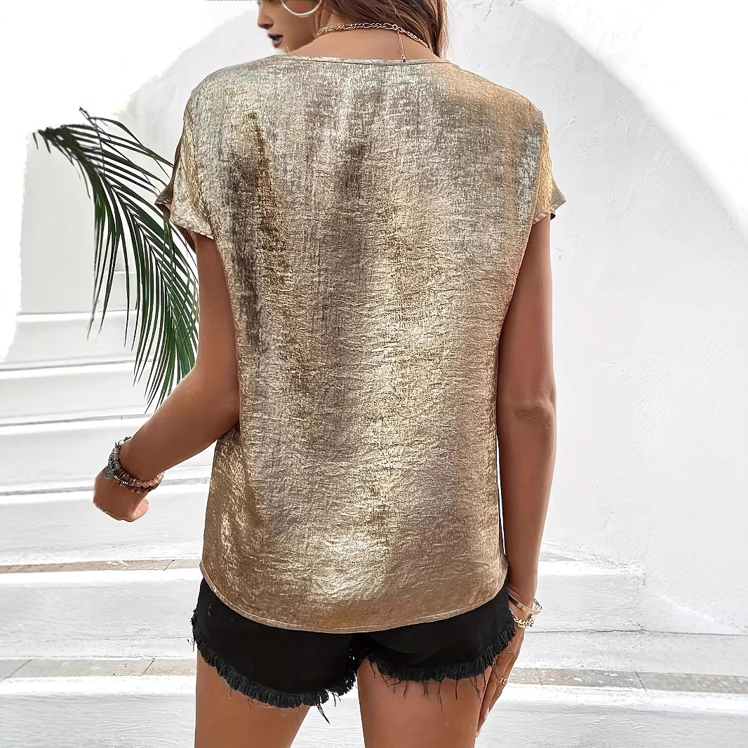 Damen Elegantes V-Ausschnitt-Oberteil mit funkelndem Finish R&B