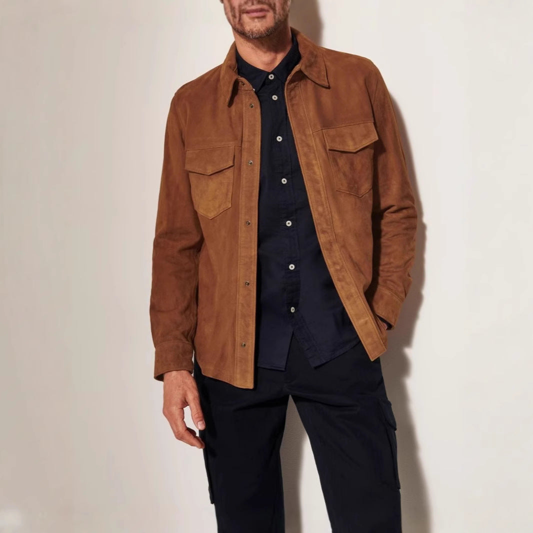Herren Suede Jacke mit zwei aufgesetzten Taschen und modernem Schnitt R&B