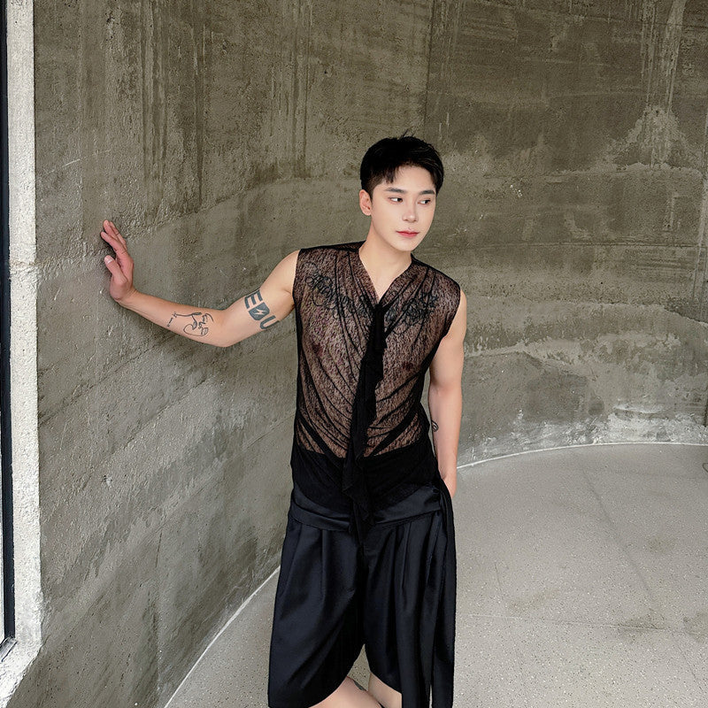 Herren modisches ärmelloses Oberteil mit transparentem Design und raffinierten Details R&B