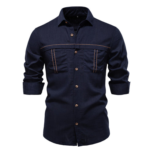 Herren nan Workshirt aus Denimoptik mit doppelten Brusttaschen und Kontrastnähten R&B