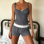 Damen Pyjama-Set mit Rüschendetails und Knopfverschluss R&B
