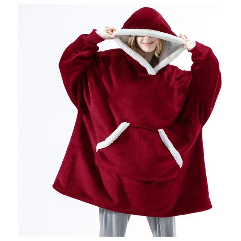 Damen Gemütlicher Hoodie-Poncho mit weichem Futter und praktischen Taschen R&B