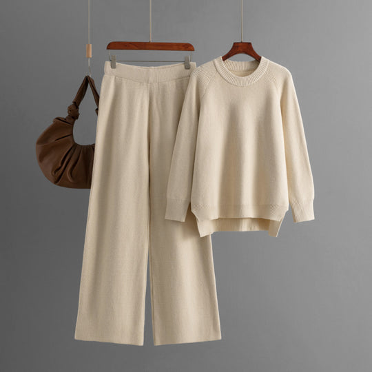 Damen lässiges Strick-Lounge-Set mit weitem Oberteil und bequemen Hosen R&B