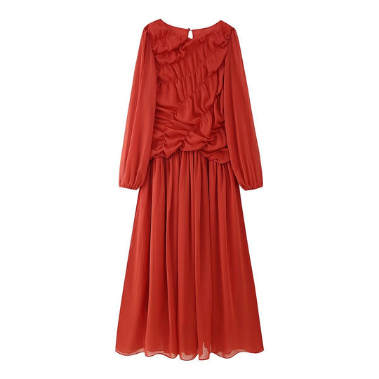 Damen Maxikleid mit eleganter Raffung und voluminösen Ärmeln R&B
