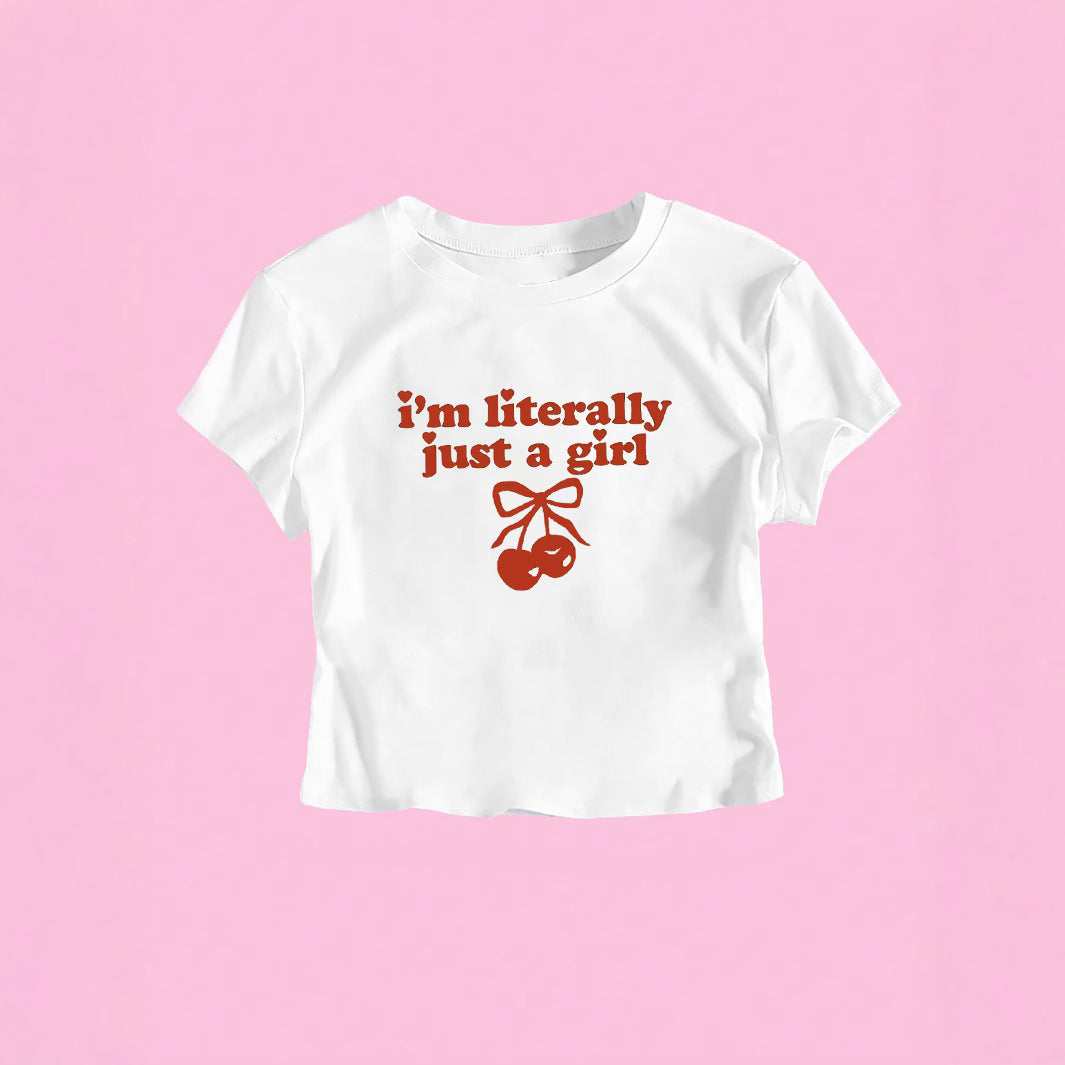 Damen Crop-T-Shirt mit frechem Kirschmotiv und verspielt künstlerischem Design R&B