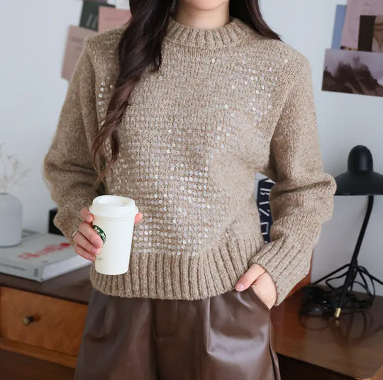 Damen Glitzernder Strickpullover mit Struktur und weitem Schnitt R&B