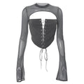 Damen Elegantes Oberteil mit geschnürter Front und transparenten Ärmeln R&B