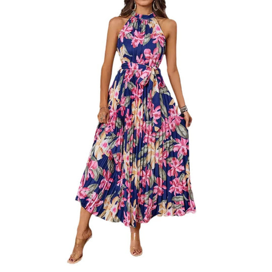 Damen Maxikleid mit detaillierter Plisseeverarbeitung und schickem Bindegürtel R&B