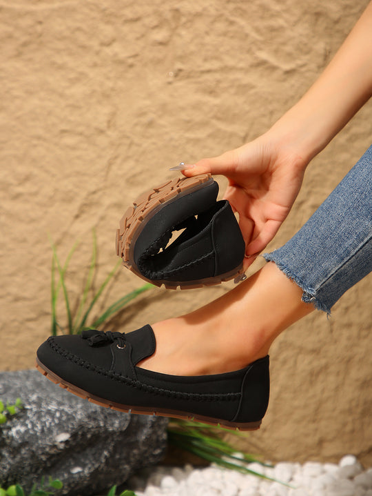 Damen bequeme Mokassins mit flexibler Sohle und eleganter Knoten-Applikation R&B
