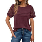 Damen luftiges T-Shirt mit attraktiven Häkelärmeln R&B