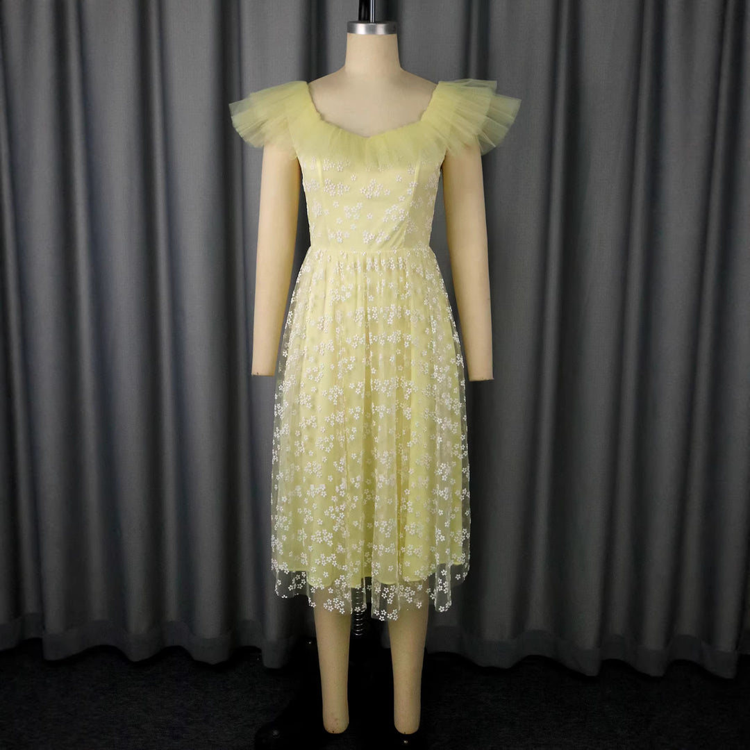 Damen festliches Blütenkleid mit voluminösen Tüllärmeln R&B