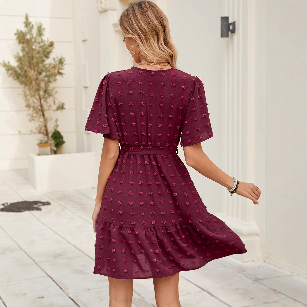 Damen Wickelkleid mit Struktur und Taillengürtel R&B