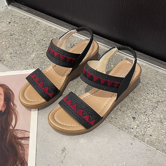 Damen Wedge-Sandalen mit dekorativem Riemendesign und komfortablem Fußbett R&B
