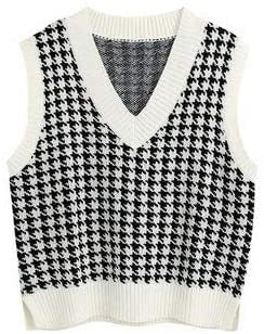 Damen ärmellose Strickweste mit modernem Hahnentrittmuster R&B